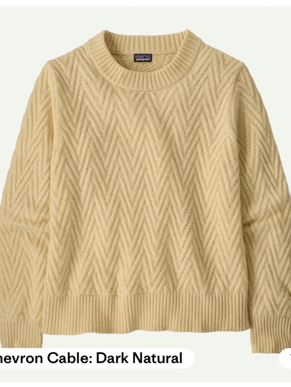 NEW🏔️Patagonia recycled wool blend crewneck sweater Chevron cable dark natural